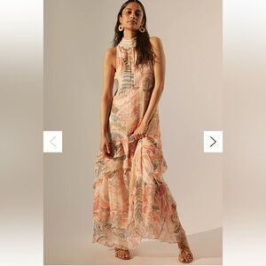 NWT Anthropologie Verb by Pallavi Singhee Crochet-Trimmed Chiffon Maxi Dress